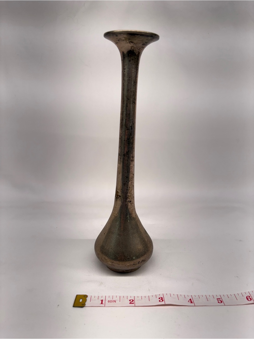 Vintage Silver Tone Trumpet Bud Vase Flared Rim Mid Century Decor 7.5"